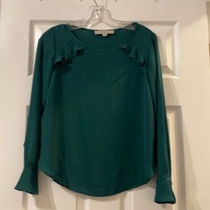 Emerald Green Ruffle Long-sleeve Blouse